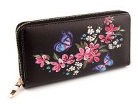 Dámská peněženka květy 10x19 cm - černá