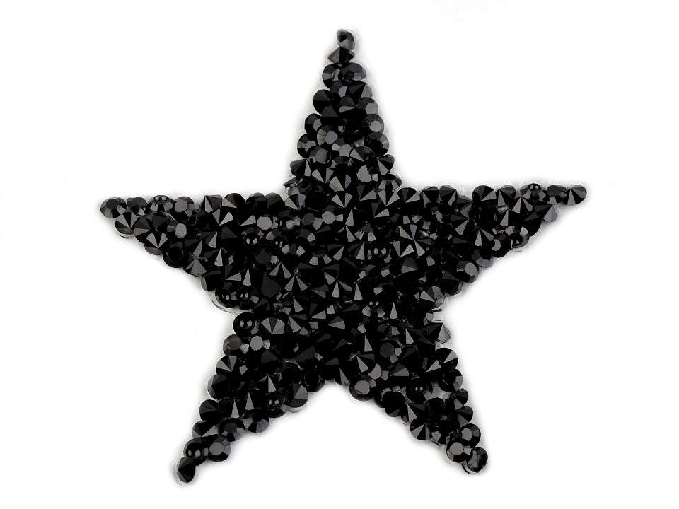 Nažehlovačka hvězda s kamínky 6 cm - černá ???