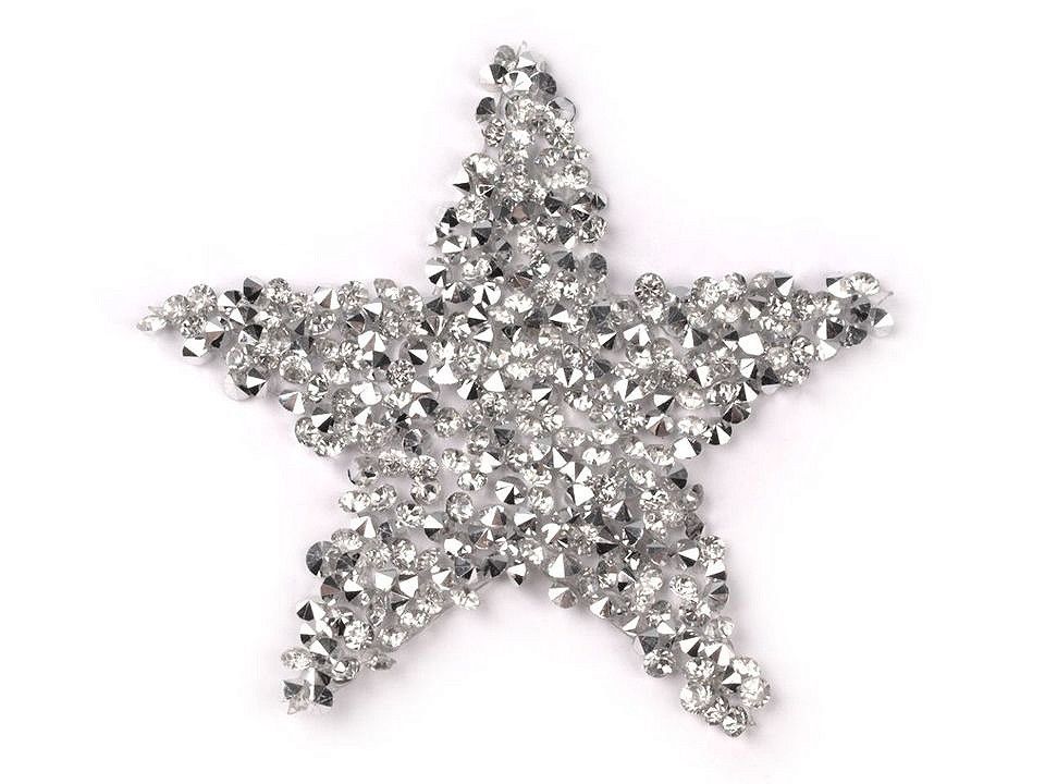 Nažehlovačka hvězda s kamínky 6 cm - stříbrná ???