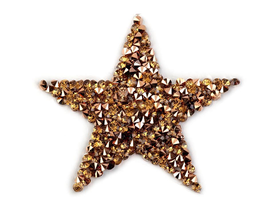 Nažehlovačka hvězda s kamínky 6 cm - zlatá ???