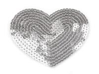 Nažehlovačka srdce s flitry 5,5 x 6 cm - stříbrná