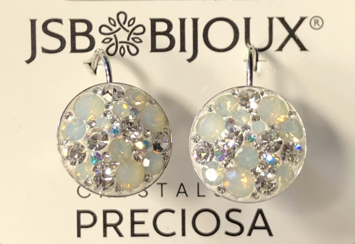 Náušnice opál rivoli 14mm - bílé Preciosa JSB BIJOUX