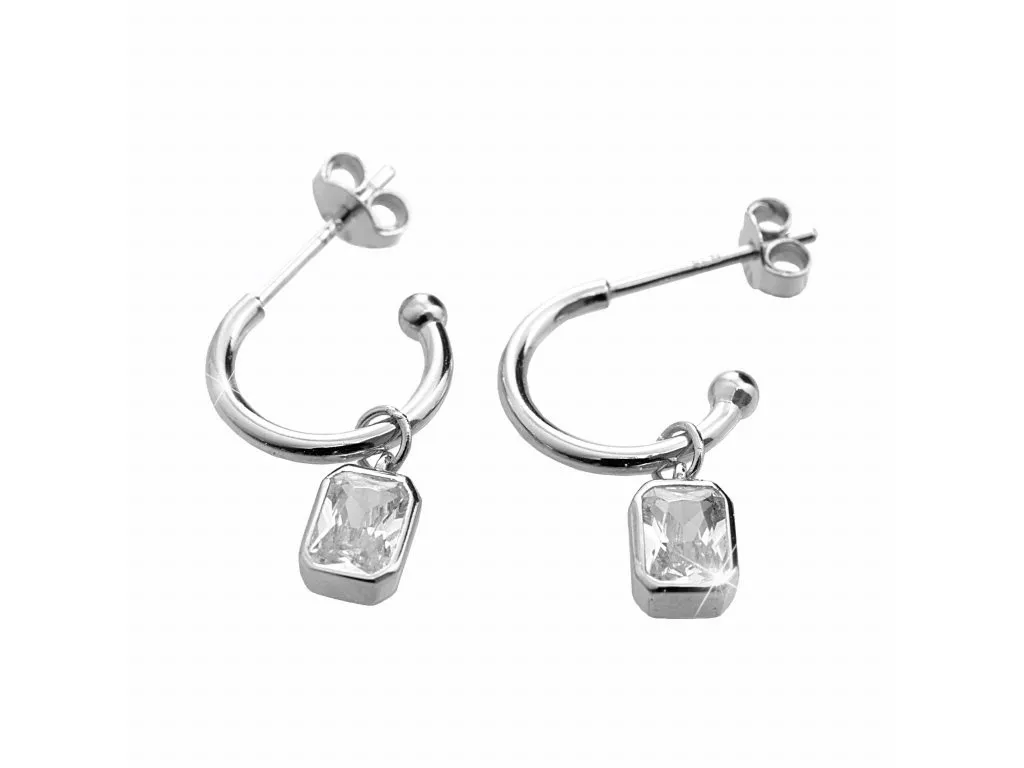 Stříbrné náušnice kruh s obdélníkem Swarovski JSB BIJOUX