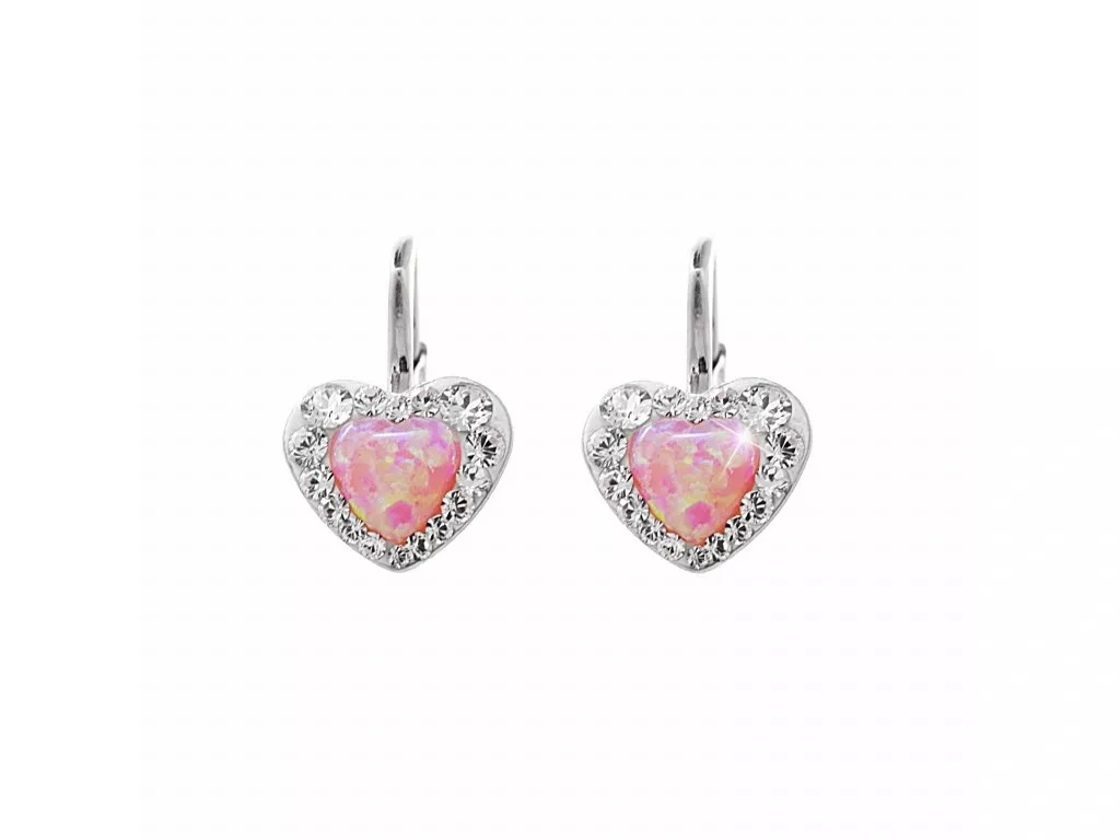 Stříbrné náušnice opálové srdce Swarovski JSB BIJOUX