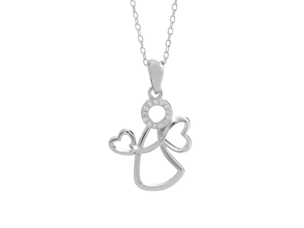 Stříbrný náhrdelník anděl dvě srdíčka Swarovski JSB BIJOUX